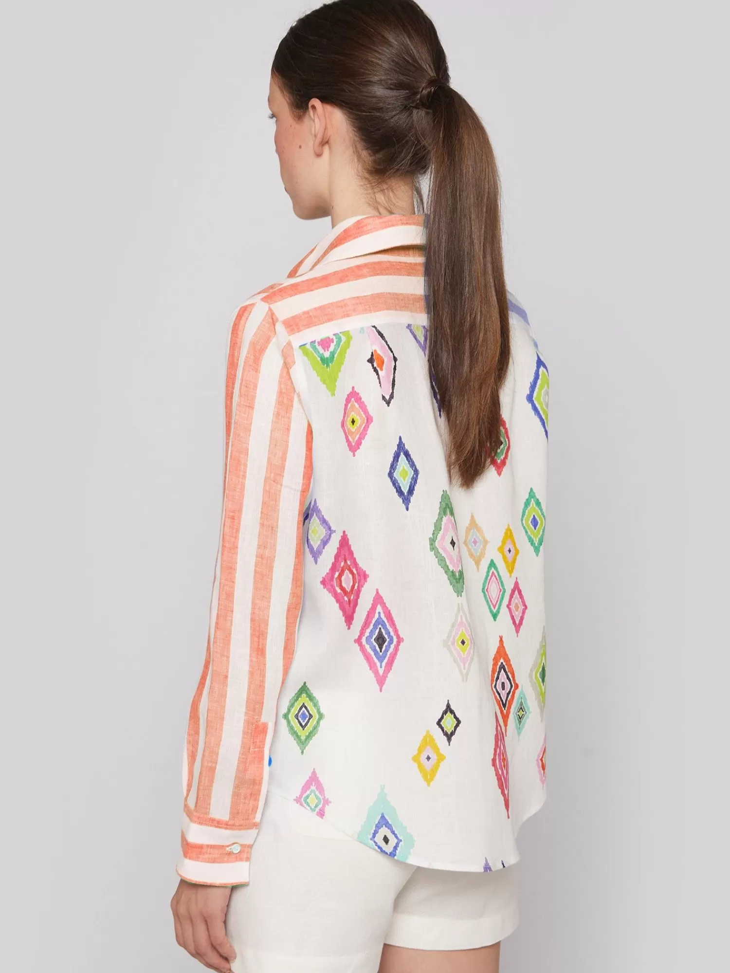 Mujer Vilagallo Camisa 100% Lino Rayas Espalda Estampada