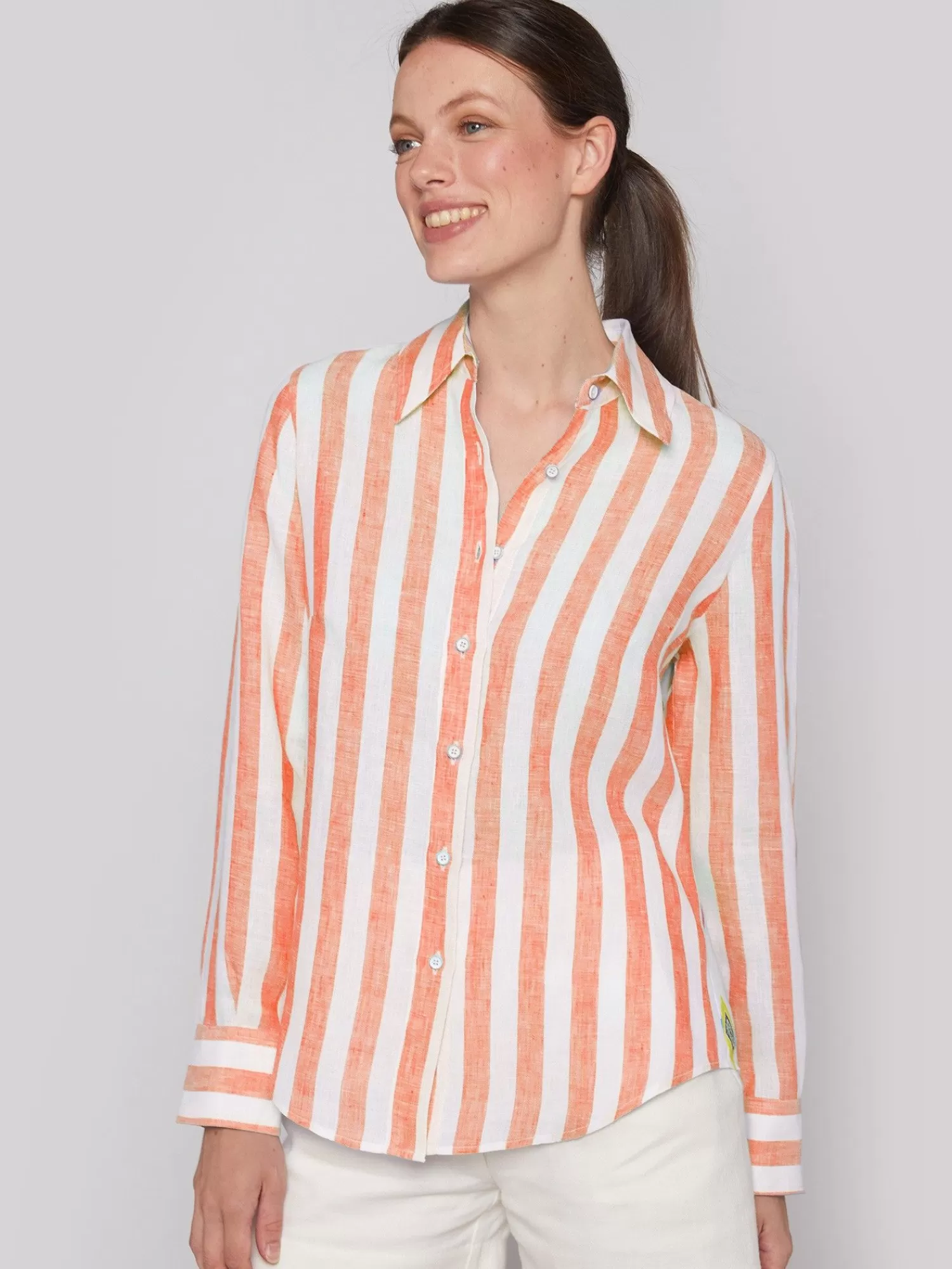 Mujer Vilagallo Camisa 100% Lino Rayas Espalda Estampada