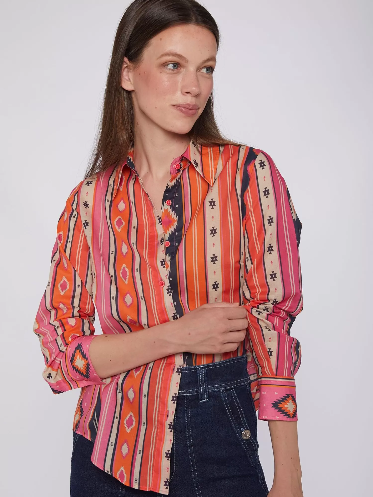 Mujer Vilagallo Camisa Algodon Estampado Navajo