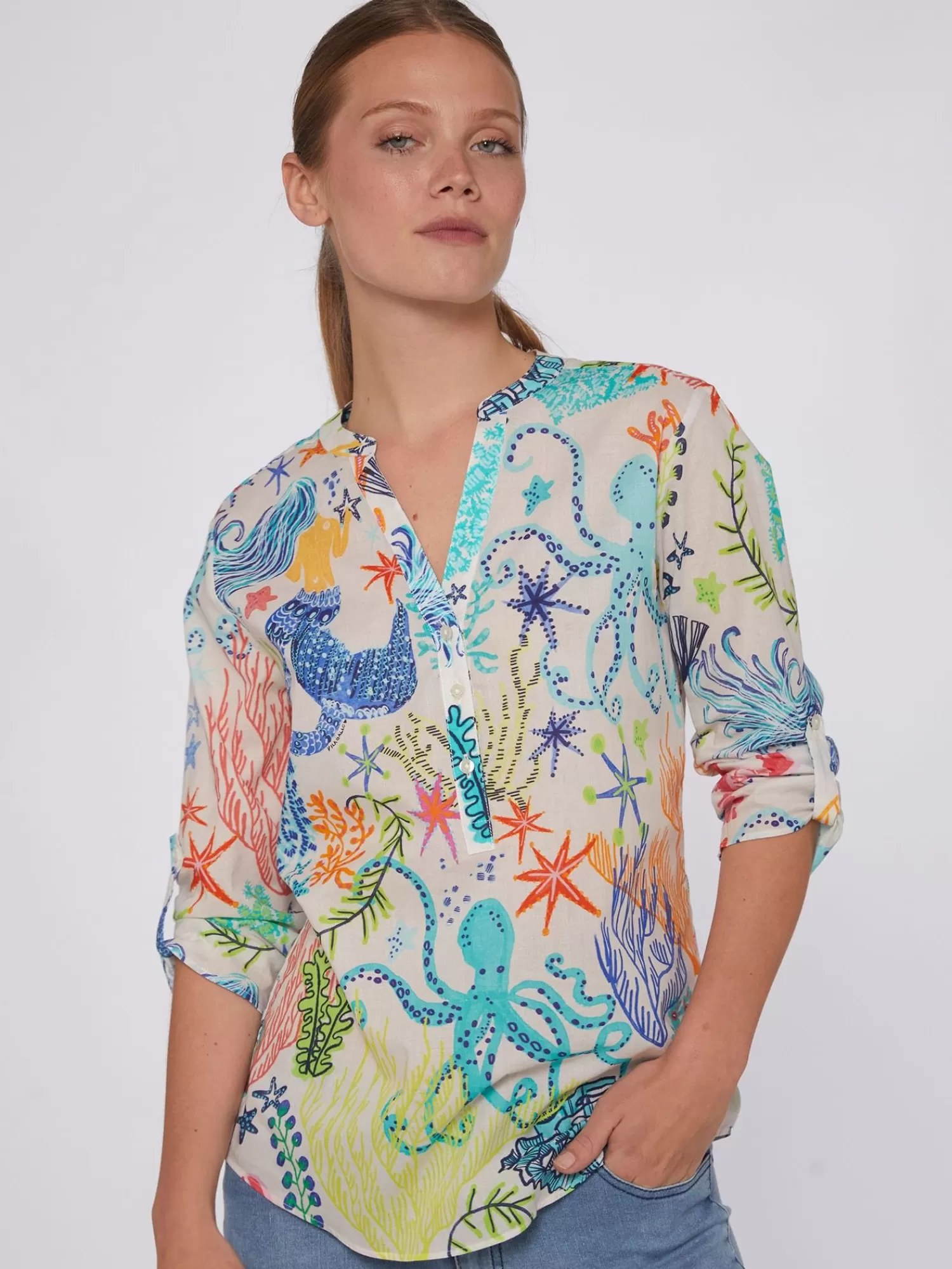 Mujer Vilagallo Camisa Algodon Estampado Sirena