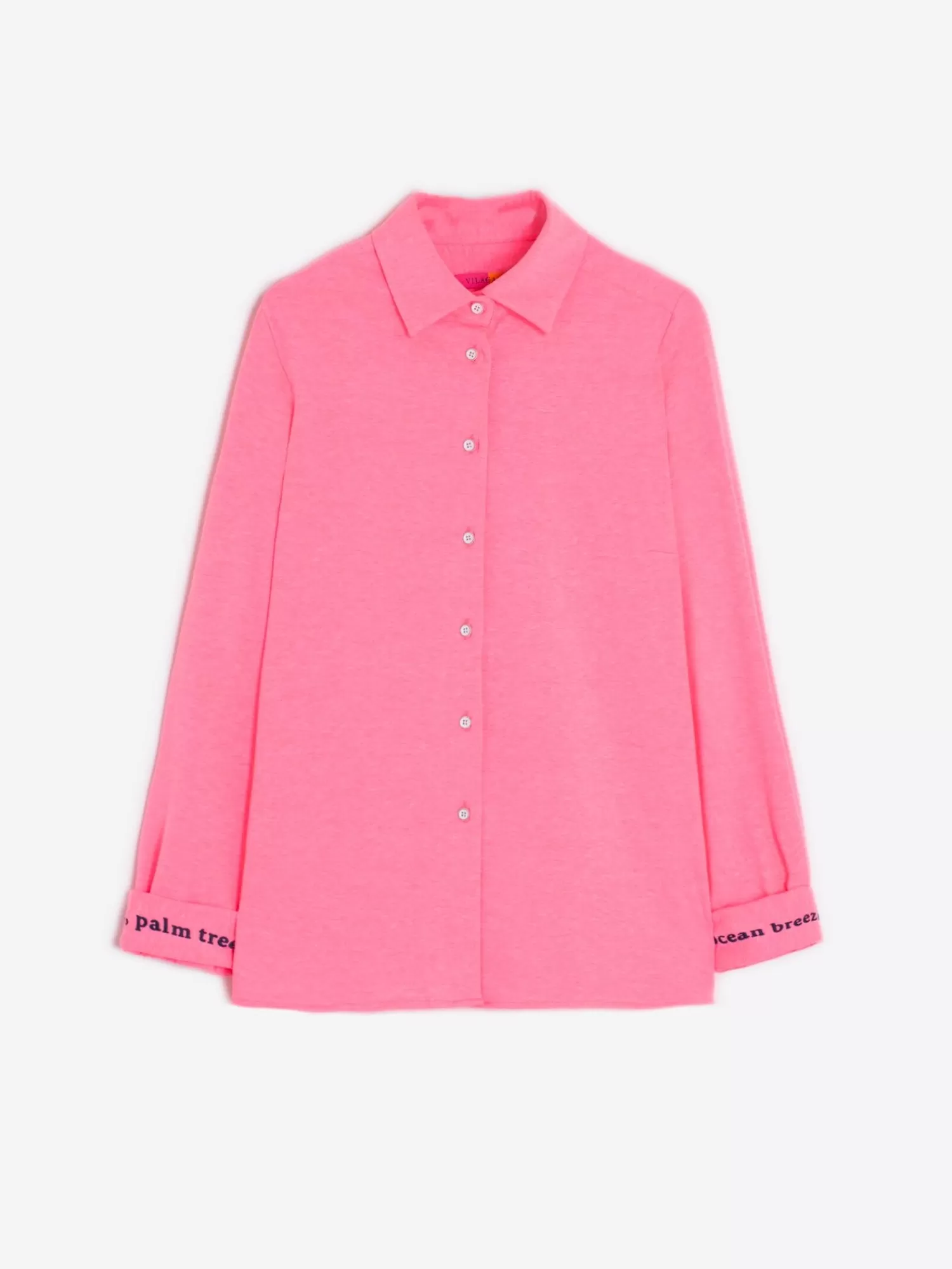 Mujer Vilagallo Camisa Bordada Punto Rosa Fluor