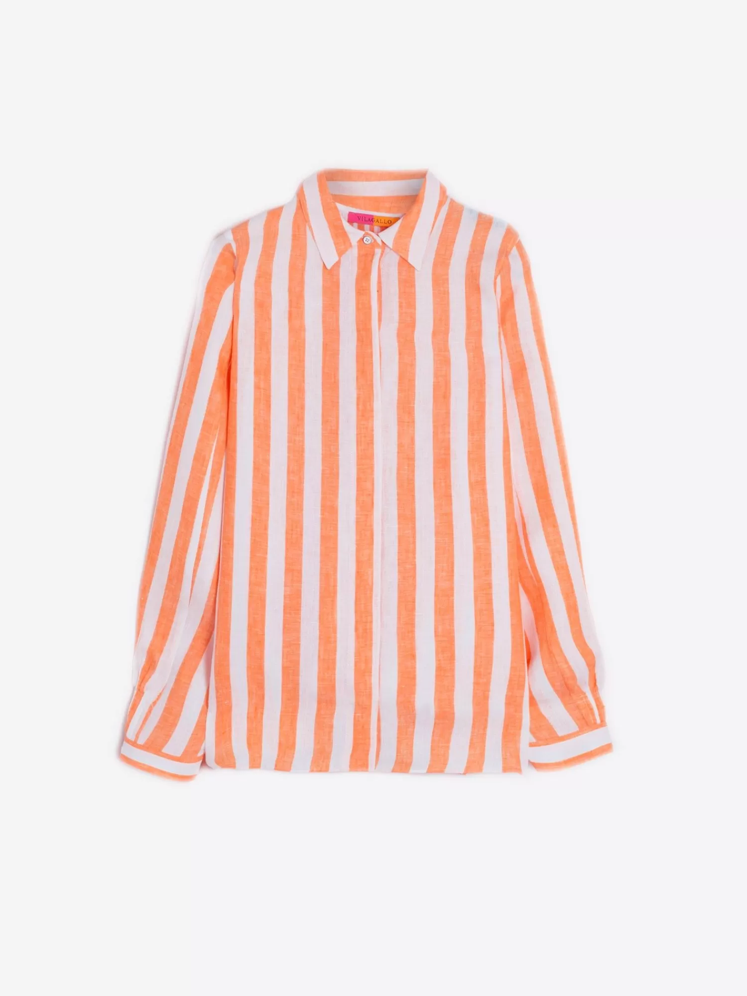 Mujer Vilagallo Camisa Ginger Orange Linen Stripes