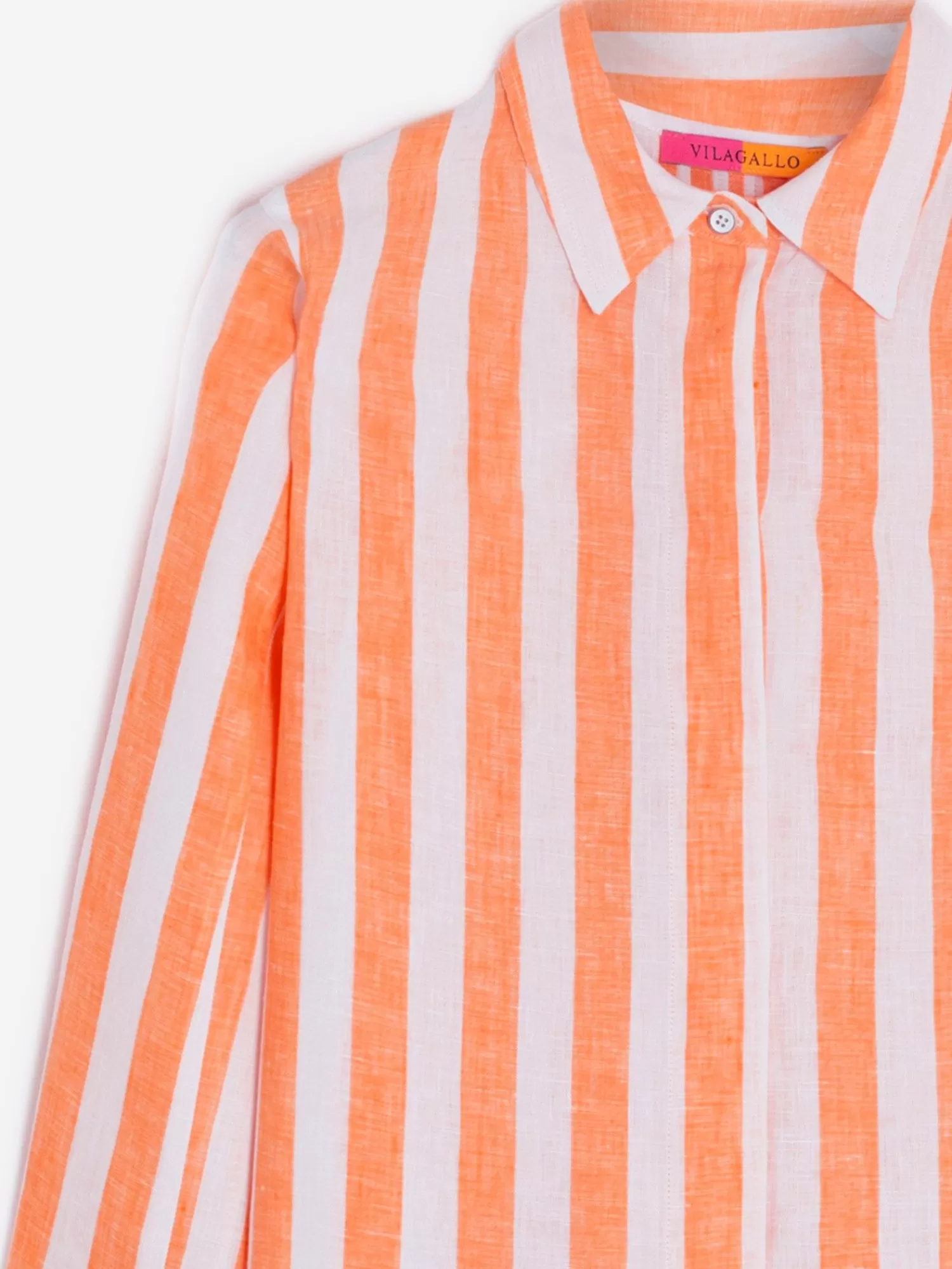 Mujer Vilagallo Camisa Ginger Orange Linen Stripes