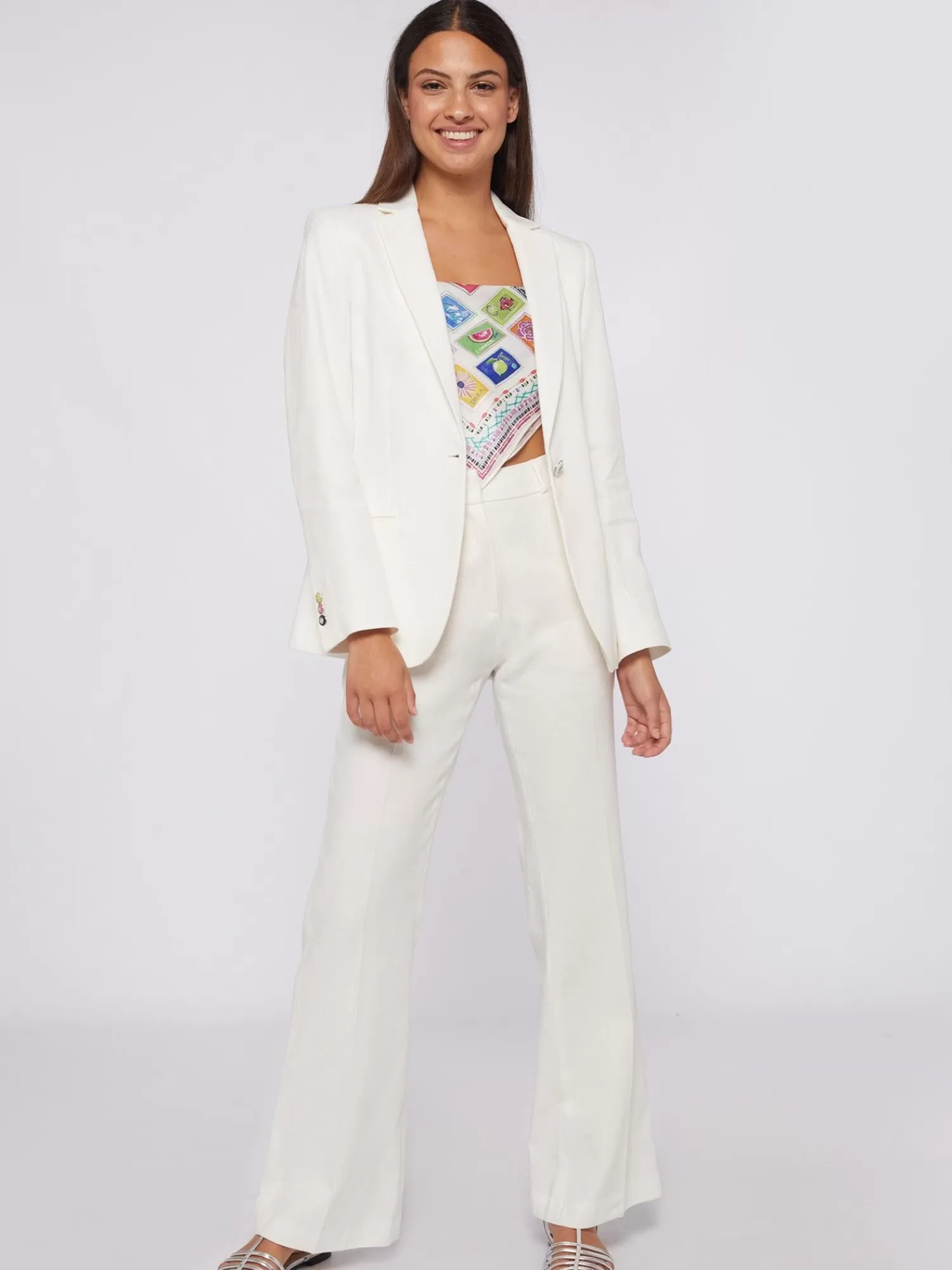 Mujer Vilagallo Pantalon Algodon Lino Blanco