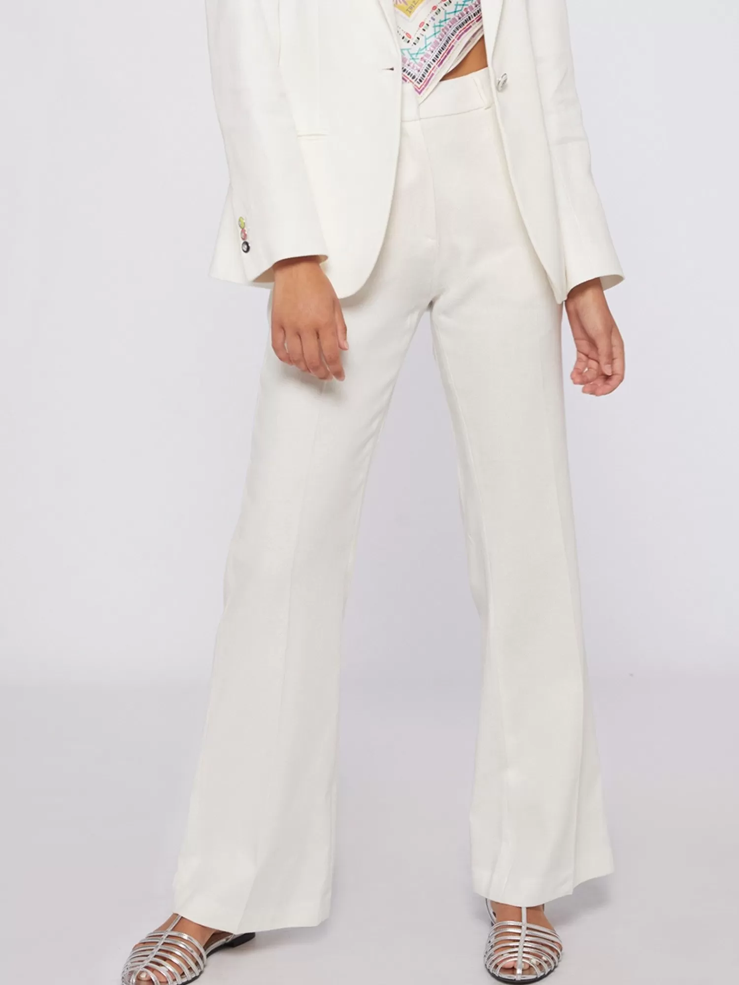 Mujer Vilagallo Pantalon Algodon Lino Blanco