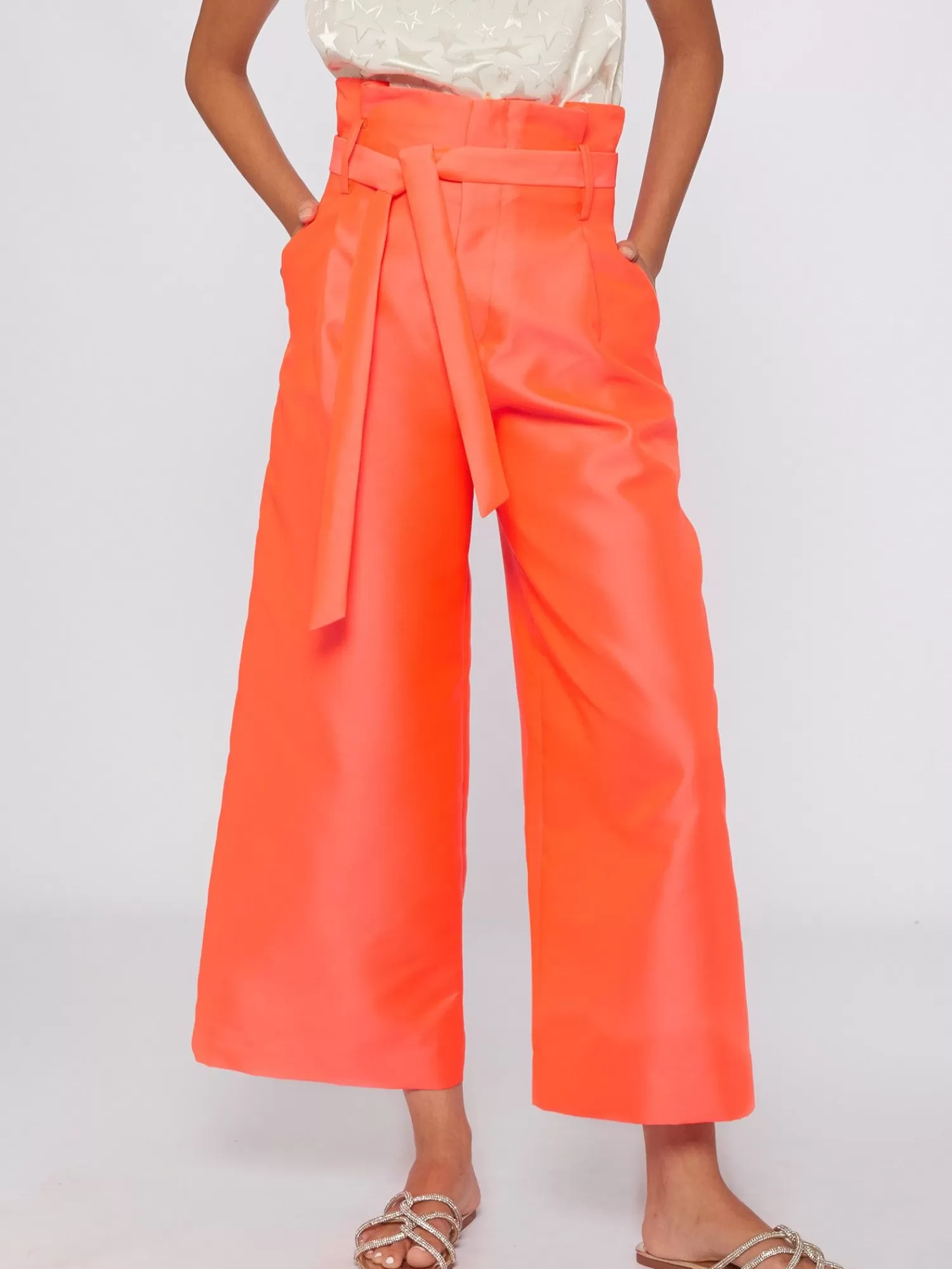 Mujer Vilagallo Pantalon Ancho Mikado Fluor