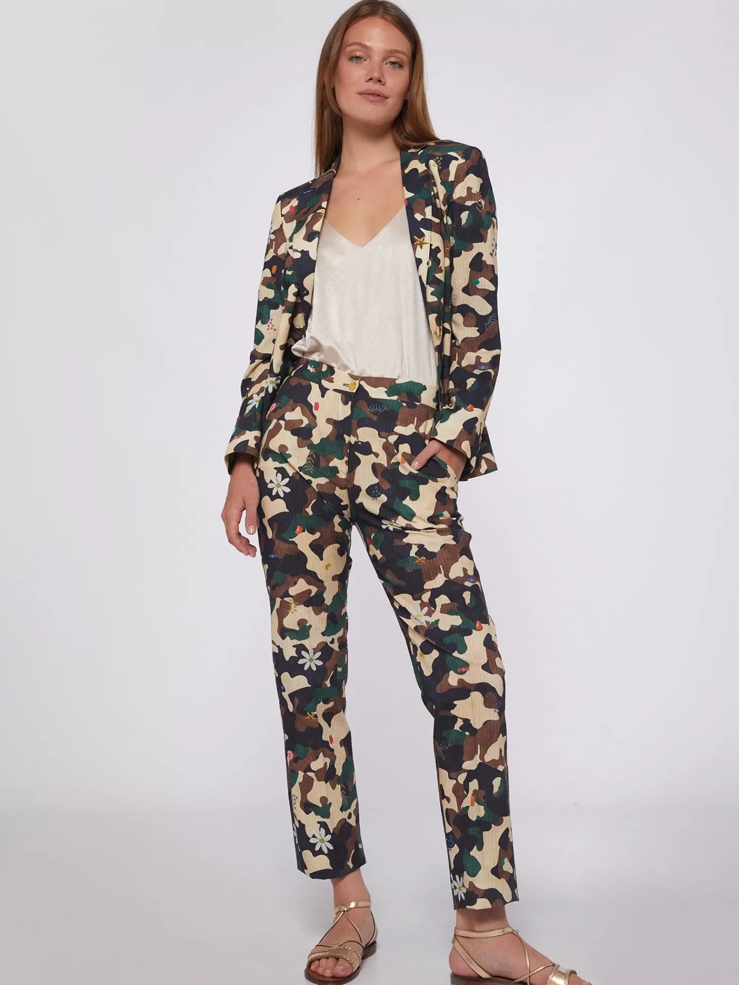 Mujer Vilagallo Pantalon Tiffany Camouflage Embroidery Print