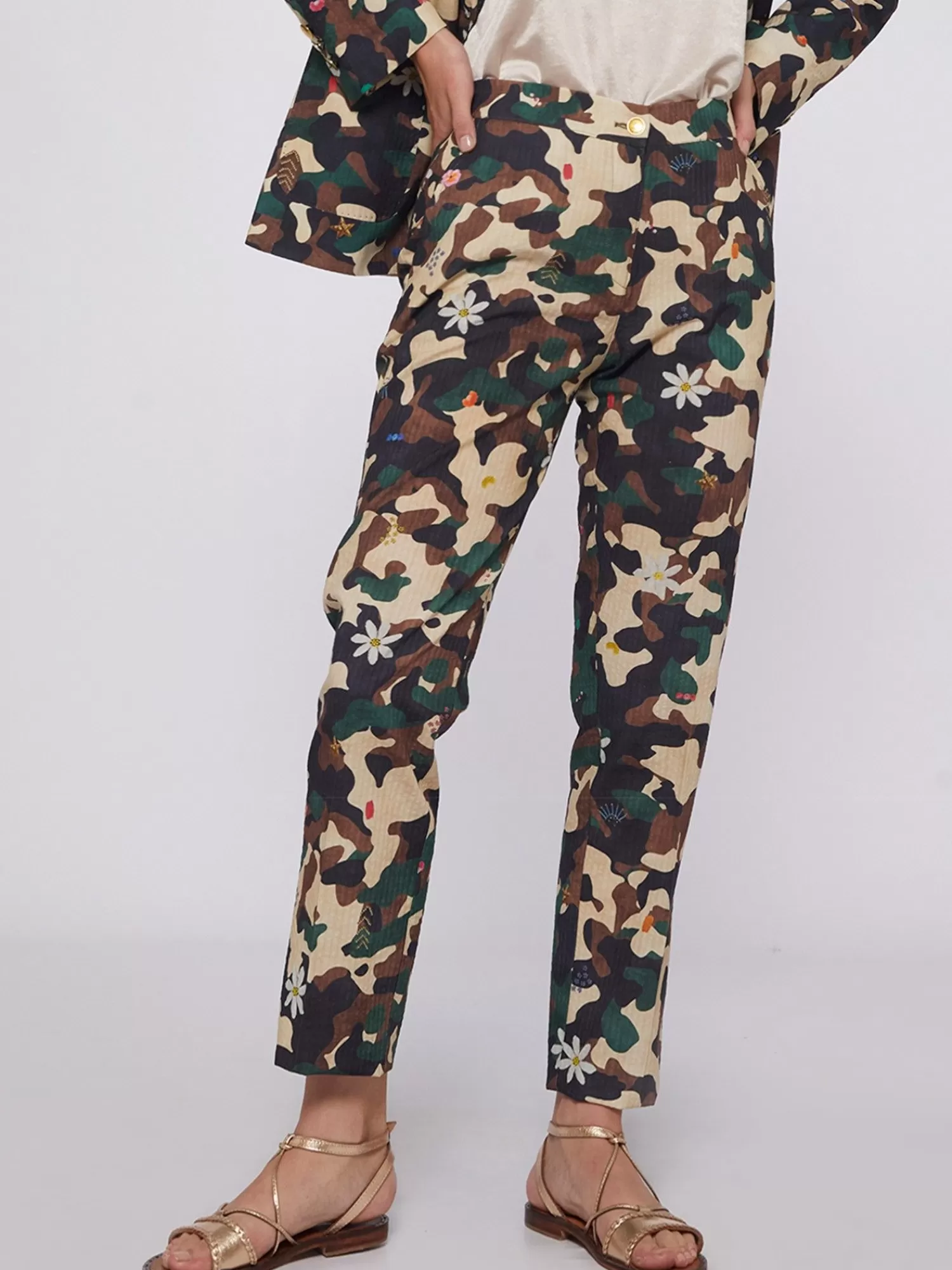 Mujer Vilagallo Pantalon Tiffany Camouflage Embroidery Print