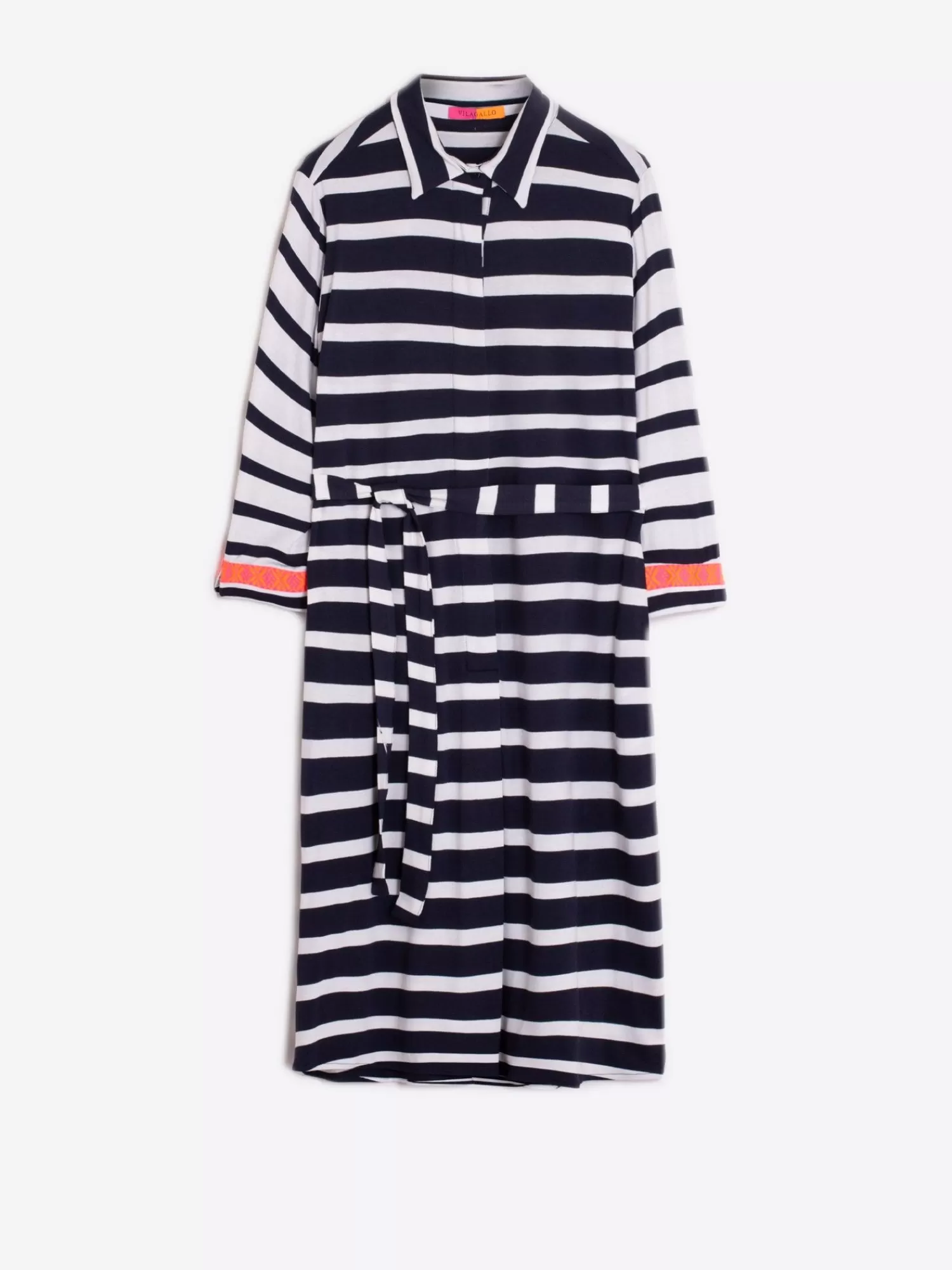 Mujer Vilagallo Vestido Adriana Ecru Navy Stripe Knit